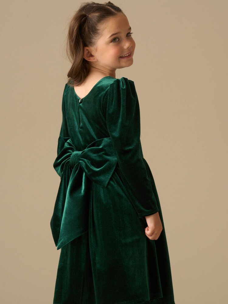 Angel & Rocket Green Grace Velvet Bow Back Dress - Image 2 of 8 Angel & Rocket Green Grace Velvet Bow Back Dress - Image 2 of 8