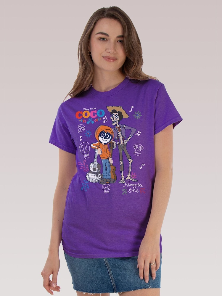 Brands In Purple Disney Coco Halloween Doodles T-shirt - Image 1 of 5