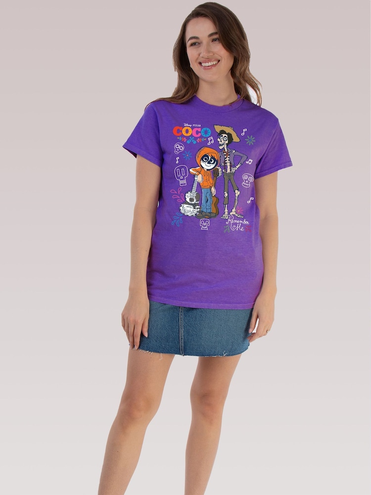 Brands In Purple Disney Coco Halloween Doodles T-shirt - Image 2 of 5