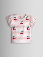 JoJo Maman Bébé Pink Applique Sleeve T-shirt - Image 1 of 3