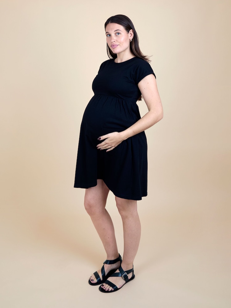 JoJo Maman Bébé True Black Short Sleeve Pocket Detail T-Shirt Mini Dress - Image 2 of 6