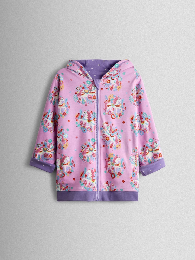 JoJo Maman Bébé Purple Unicorn Pretty Appliqué Reversible Hoodie - Image 2 of 9