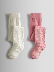 JoJo Maman Bébé Pink 2-Pack Heart Pointelle Tights - Image 1 of 7