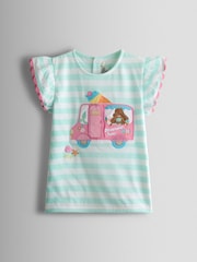 JoJo Maman Bébé Green Mermaid Applique Frill Sleeve T-Shirt - Image 1 of 4