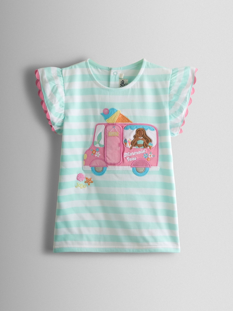 JoJo Maman Bébé Green Mermaid Applique Frill Sleeve T-Shirt - Image 1 of 4
