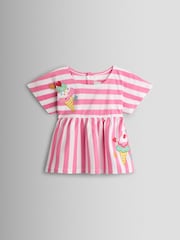 JoJo Maman Bébé Pink Ice cream Appliqué Peplum T-Shirt - Image 1 of 3