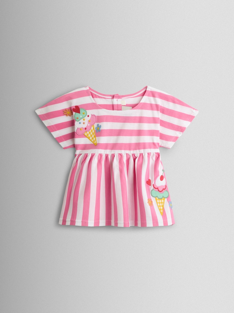 JoJo Maman Bébé Pink Ice cream Appliqué Peplum T-Shirt - Image 1 of 3