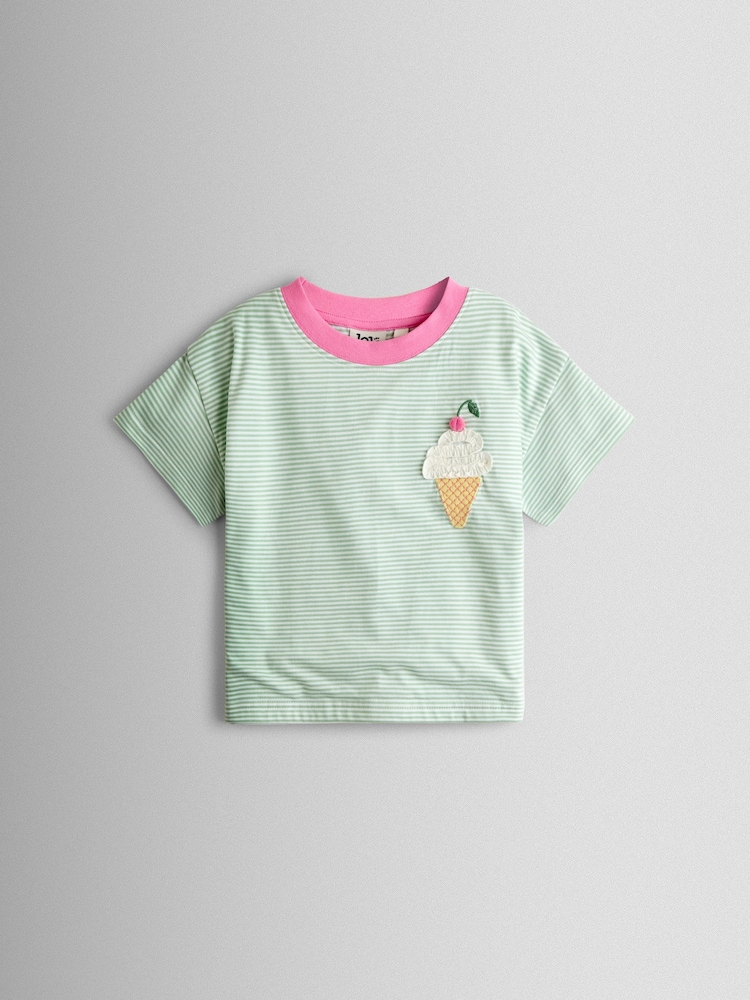 JoJo Maman Bébé Green Ice Cream Stripe Relaxed T-Shirt - Image 1 of 3 JoJo Maman Bébé Green Ice Cream Stripe Relaxed T-Shirt - Image 1 of 3