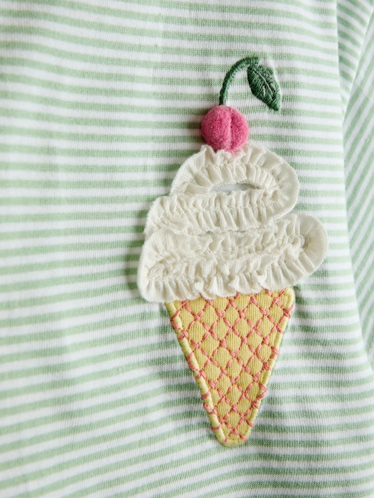 JoJo Maman Bébé Green Ice Cream Stripe Relaxed T-Shirt - Image 3 of 3 JoJo Maman Bébé Green Ice Cream Stripe Relaxed T-Shirt - Image 3 of 3