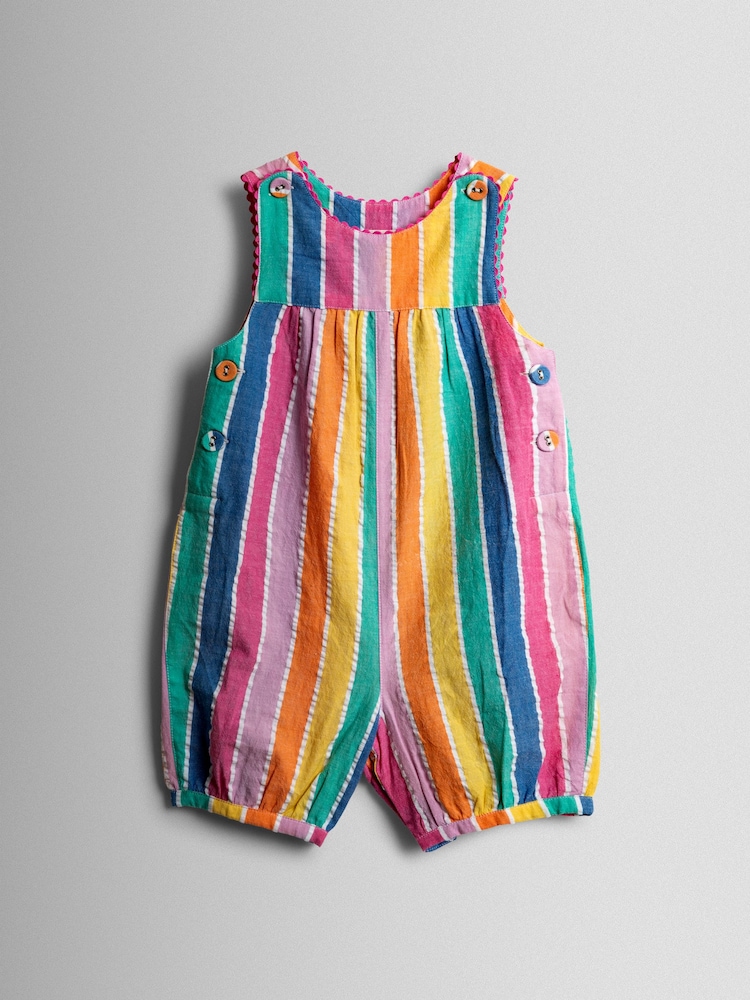 JoJo Maman Bébé Rainbow Multi Stripe Dungaree - Image 1 of 4