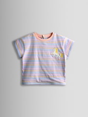 JoJo Maman Bébé Lilac Purple Unicorn Stripe Relaxed T-Shirt - Image 1 of 3