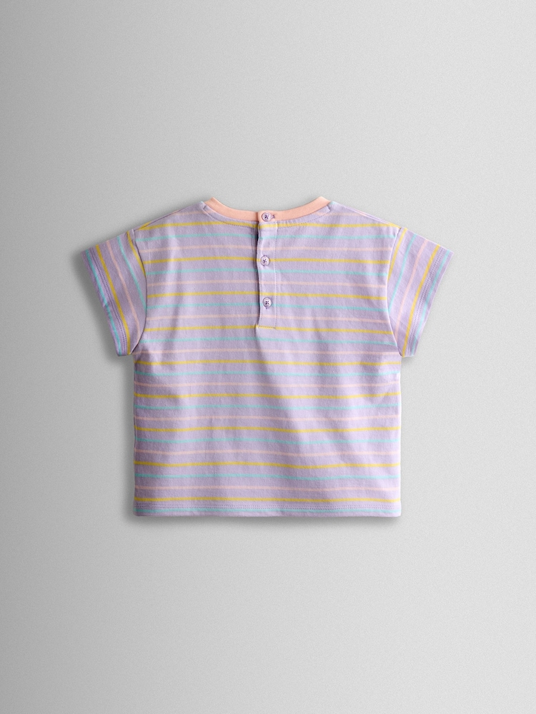 JoJo Maman Bébé Lilac Purple Unicorn Stripe Relaxed T-Shirt - Image 2 of 3 JoJo Maman Bébé Lilac Purple Unicorn Stripe Relaxed T-Shirt - Image 2 of 3