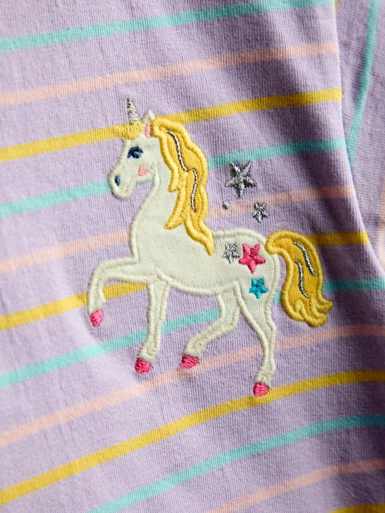 JoJo Maman Bébé Lilac Purple Unicorn Stripe Relaxed T-Shirt - Image 3 of 3 JoJo Maman Bébé Lilac Purple Unicorn Stripe Relaxed T-Shirt - Image 3 of 3