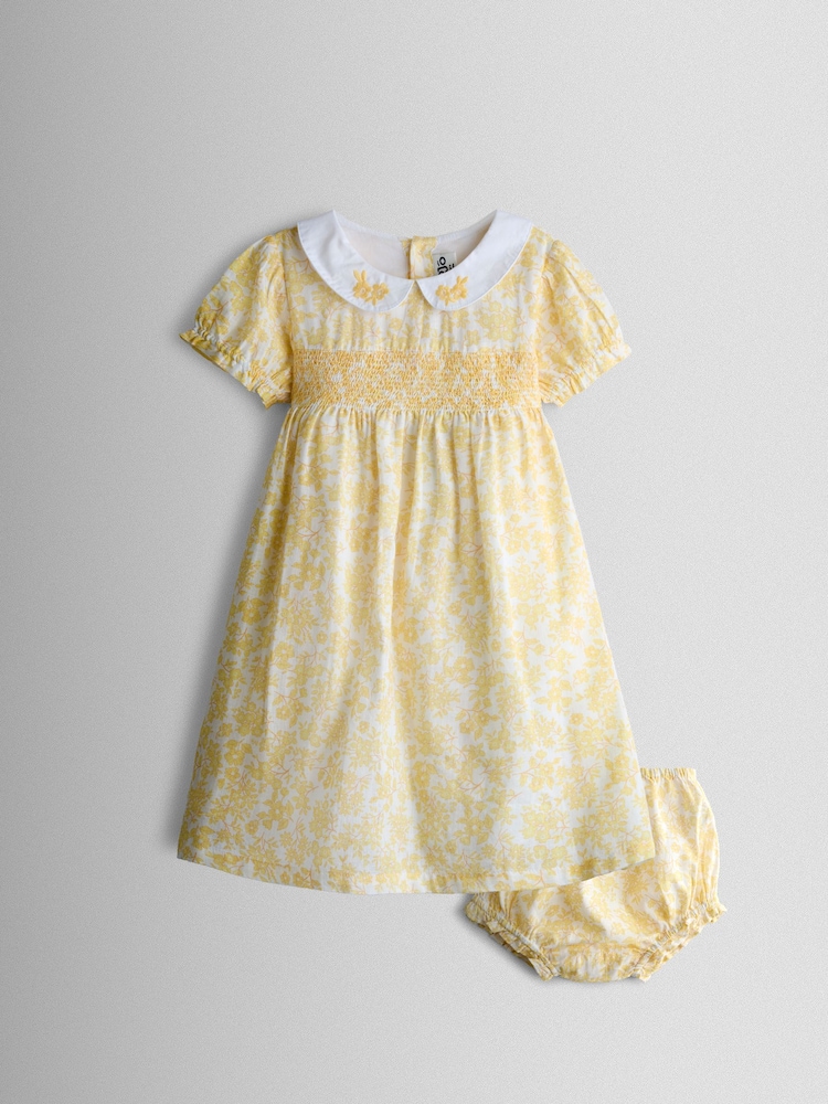 JoJo Maman Bébé Garden Floral Smocked Woven Dress - 圖片 1/6
