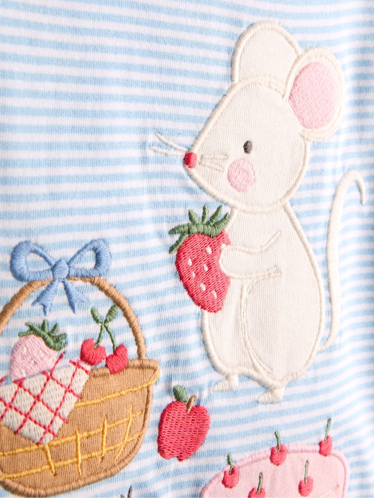 JoJo Maman Bébé Blue Appliqué Button Shoulder T-Shirt - Image 3 of 3