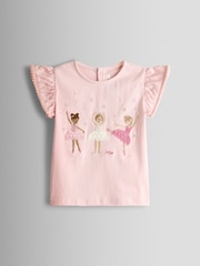 JoJo Maman Bébé Pink Applique Frill Shoulder T-Shirt - Image 1 of 3