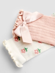 JoJo Maman Bébé Pink 2-Pack Ditsy Floral Knee High Socks - Image 4 of 4