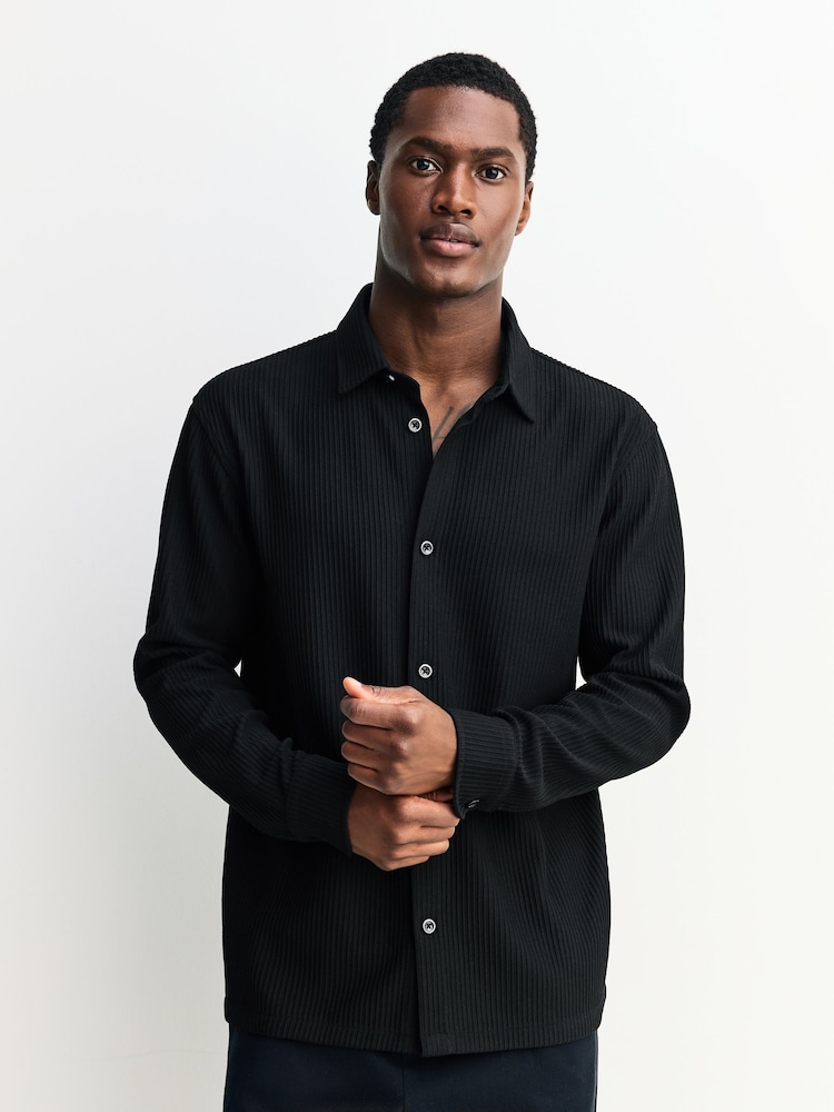 Black Textured Jersey Shirt - Image 1 of 7