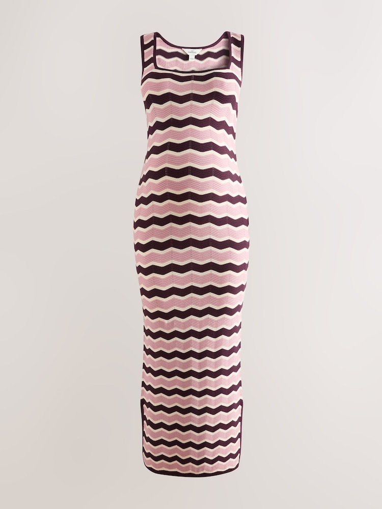 Pink Stripe Maternity Square Neck Knitted Dress - Image 2 of 4