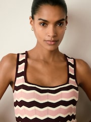 وردي/عنابي - مخطط - Maternity Square Neck Knitted Dress - صورة 5 من 9