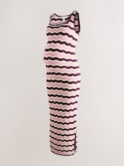 وردي/عنابي - مخطط - Maternity Square Neck Knitted Dress - صورة 7 من 9