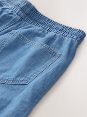 Light Blue Denim Maternity Linen Blend Drawstring Wide Leg Jeans - Image 10 of 10