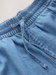 Light Blue Denim Maternity Linen Blend Drawstring Wide Leg Jeans - Image 9 of 10