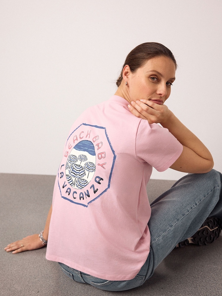 Pink Maternity Vacation Graphic Cotton T-Shirt - Image 1 of 10