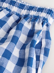 Blue Gingham Maternity Fold-Over Waistband Boxer Shorts with Linen - Image 3 of 4