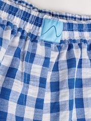 Blue Gingham Maternity Fold-Over Waistband Boxer Shorts with Linen - Image 4 of 4