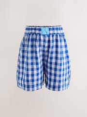 Blue Gingham Maternity Fold-Over Waistband Boxer Shorts with Linen - Image 5 of 8
