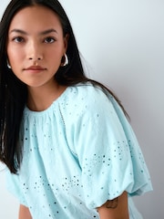 Blue Broderie Short Sleeve Crew Neck Top - Image 5 of 5