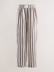Brown Stripe Maternity Pull On Wide Leg Trousers with Linen - Image 2 of 4