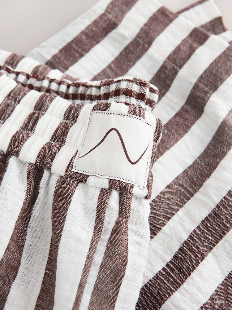 Brown Stripe Maternity Pull On Wide Leg Trousers with Linen - Image 4 of 4 Brown Stripe Maternity Pull On Wide Leg Trousers with Linen - Image 4 of 4