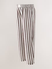 Brown Stripe Maternity Pull On Wide Leg Trousers with Linen - Image 5 of 8