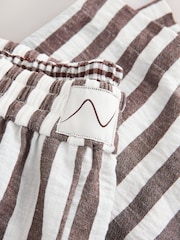 Brown Stripe Maternity Pull On Wide Leg Trousers with Linen - Image 7 of 8