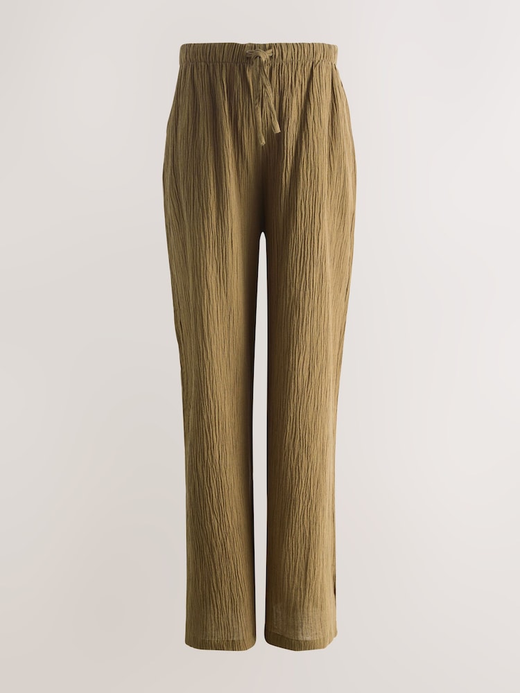 أخضر زيتوني - Maternity Textured Wide Leg Trousers with Linen - Image 1 of 4