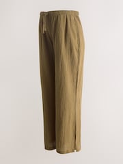 أخضر زيتوني - Maternity Textured Wide Leg Trousers with Linen - Image 2 of 4