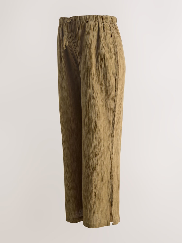 أخضر زيتوني - Maternity Textured Wide Leg Trousers with Linen - Image 2 of 4