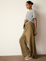 Olive Green Maternity Textured Wide Leg Trousers with Linen - Image 5 of 10