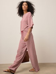 Red/Ecru Stripe Knit Look Wide Leg Trousers - Image 1 of 8
