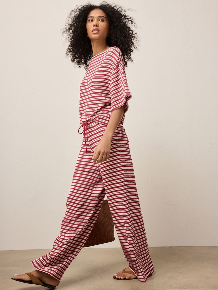 Red/Ecru Stripe Knit Look Wide Leg Trousers - Image 1 of 8