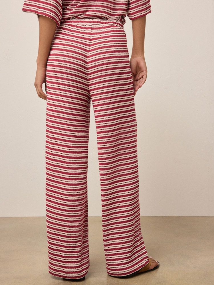 Red/Ecru Stripe Knit Look Wide Leg Trousers - Image 2 of 8