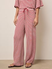 Red/Ecru Stripe Knit Look Wide Leg Trousers - Image 3 of 8