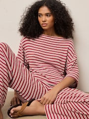 Red/Ecru Stripe Knit Look Wide Leg Trousers - Image 4 of 8