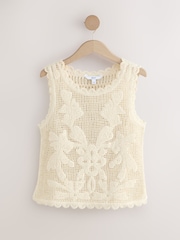 Ecru Crochet Sleeveless Tank Top - Image 5 of 7