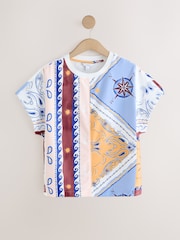 ألوان متعددة طباعة - بلوزة كُم قصير بياقة بحافة مستديرة وفتحة رقبة صغيرة - صورة 6 من 9