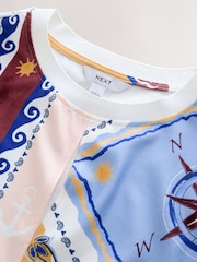 ألوان متعددة طباعة - بلوزة كُم قصير بياقة بحافة مستديرة وفتحة رقبة صغيرة - صورة 7 من 9