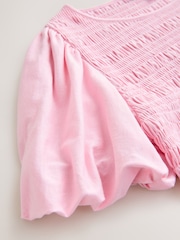 Pink Shirred Short Sleeve Crew Neck Top - Image 6 of 7