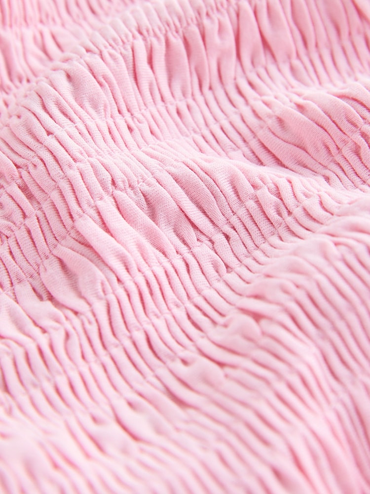 Pink Shirred Short Sleeve Crew Neck Top - Image 7 of 7